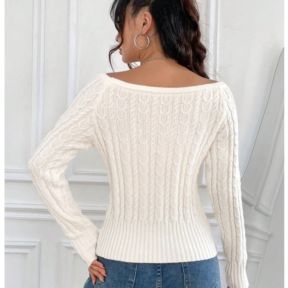 Shein White Off-Shoulder Knit Sweater XS - Picture 5 of 5